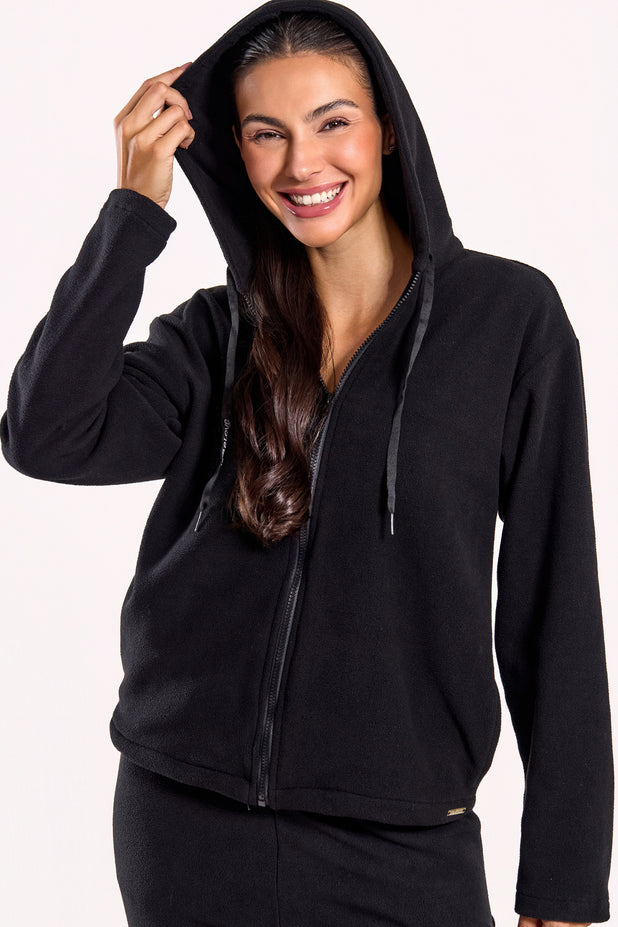 Casaco Térmico de Fleece com Zíper Preto
