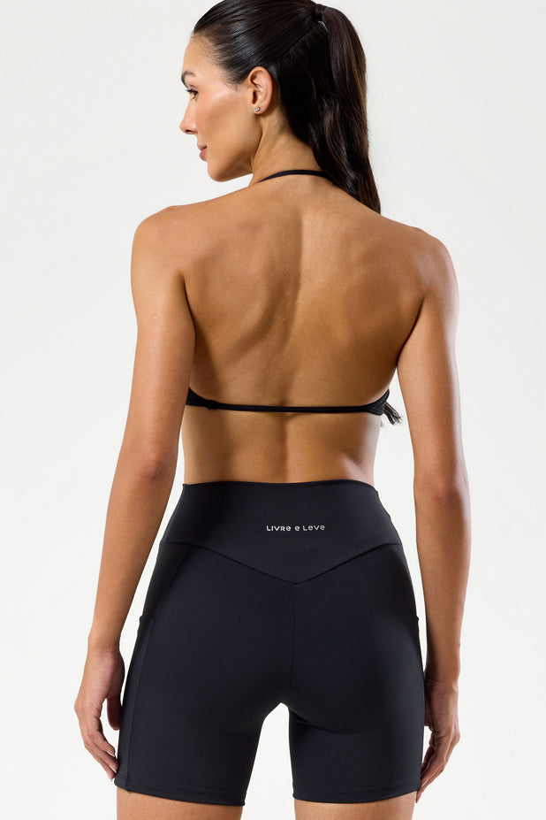 Conjunto Top e Bermuda Cós em V Preto