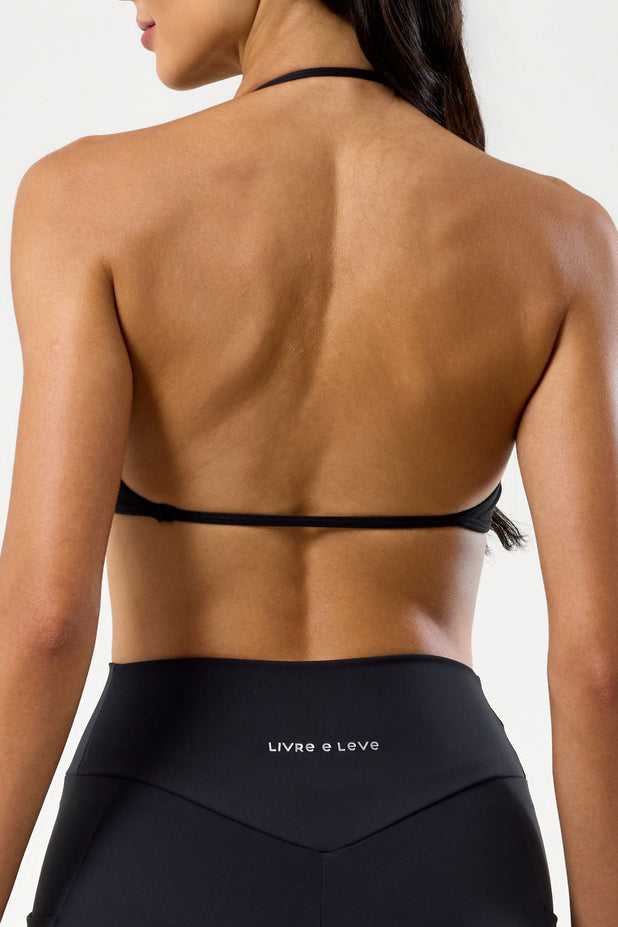 Conjunto Top e Bermuda Cós em V Preto