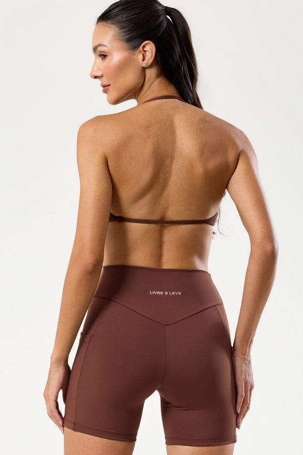 Conjunto Top e Bermuda Cós em V Marrom