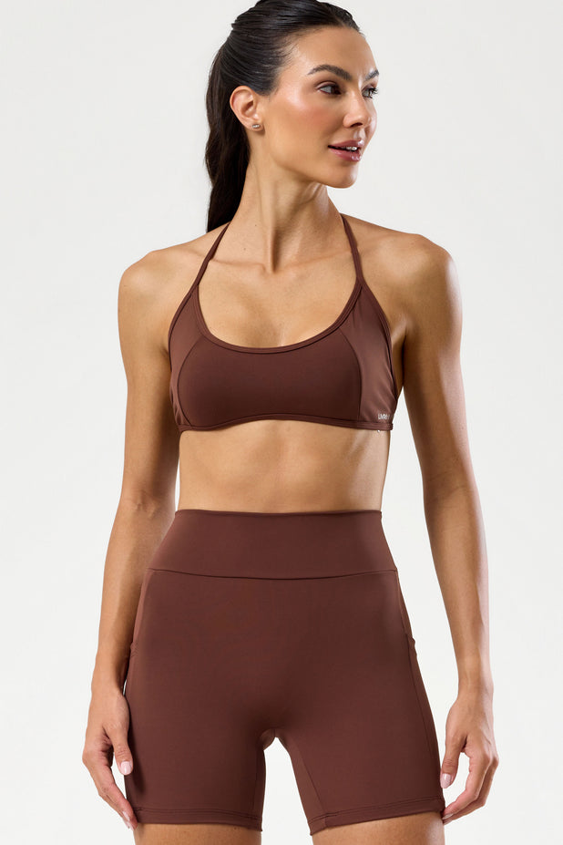 Conjunto Top e Bermuda Cós em V Marrom
