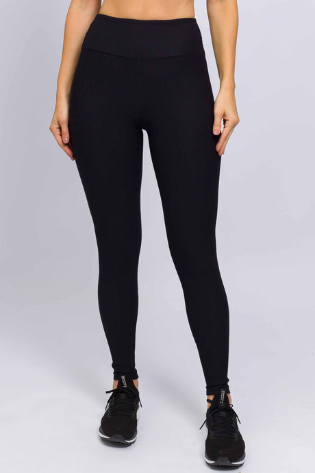 Legging de Poliamida Canelada Preta