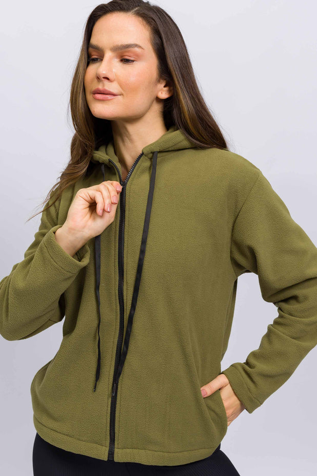 Casaco de Fleece com Zíper Verde
