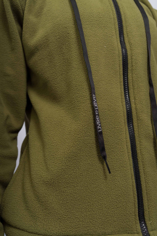 Casaco de Fleece com Zíper Verde