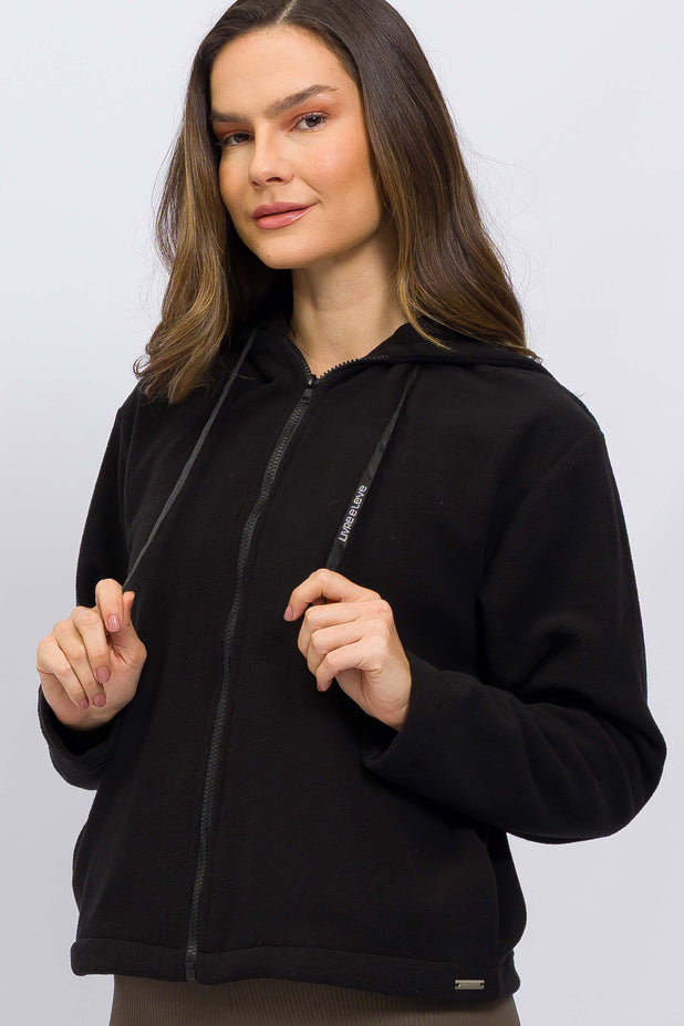 Casaco de Fleece com Zíper Preto