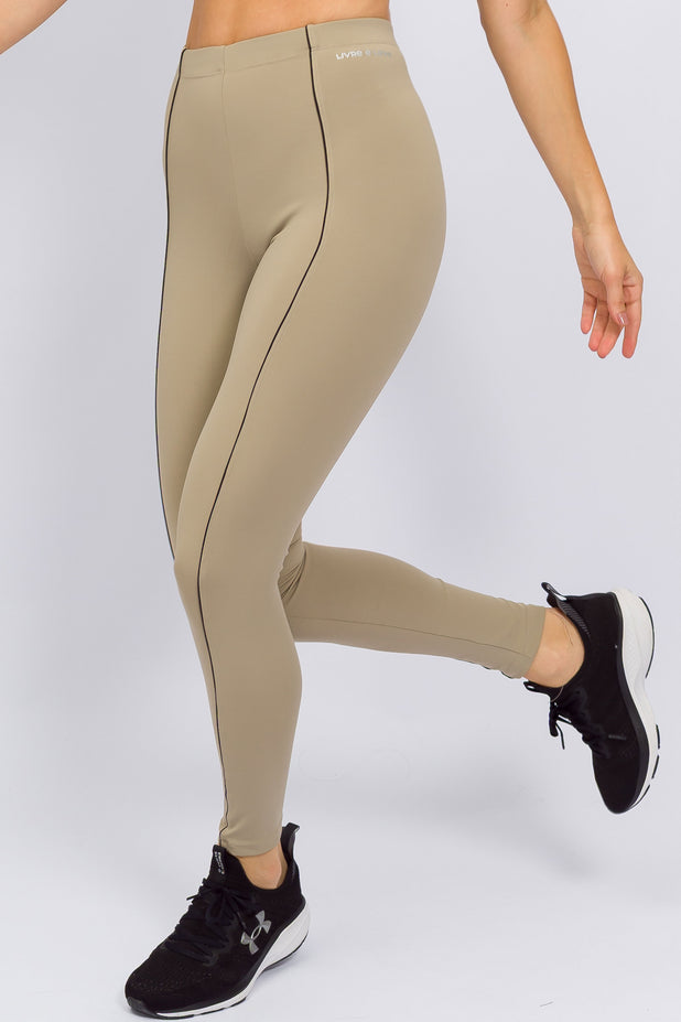 Legging Cós Elástico e Detalhe Bege