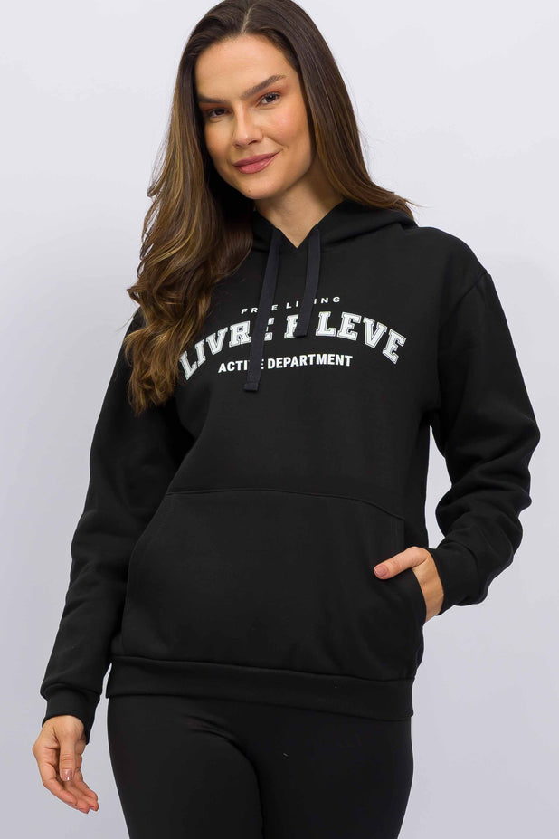Casaco de Moletom Canguru Free Living Preto