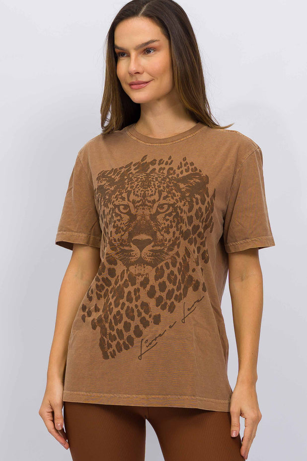T-Shirt Marrom Onça Cáqui