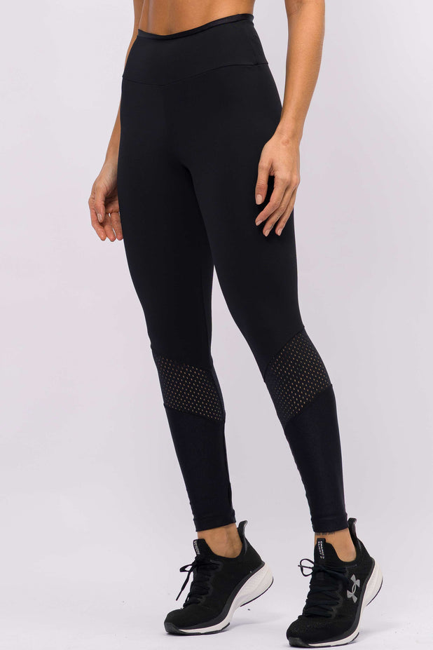 Legging com Recorte em Tela Preto