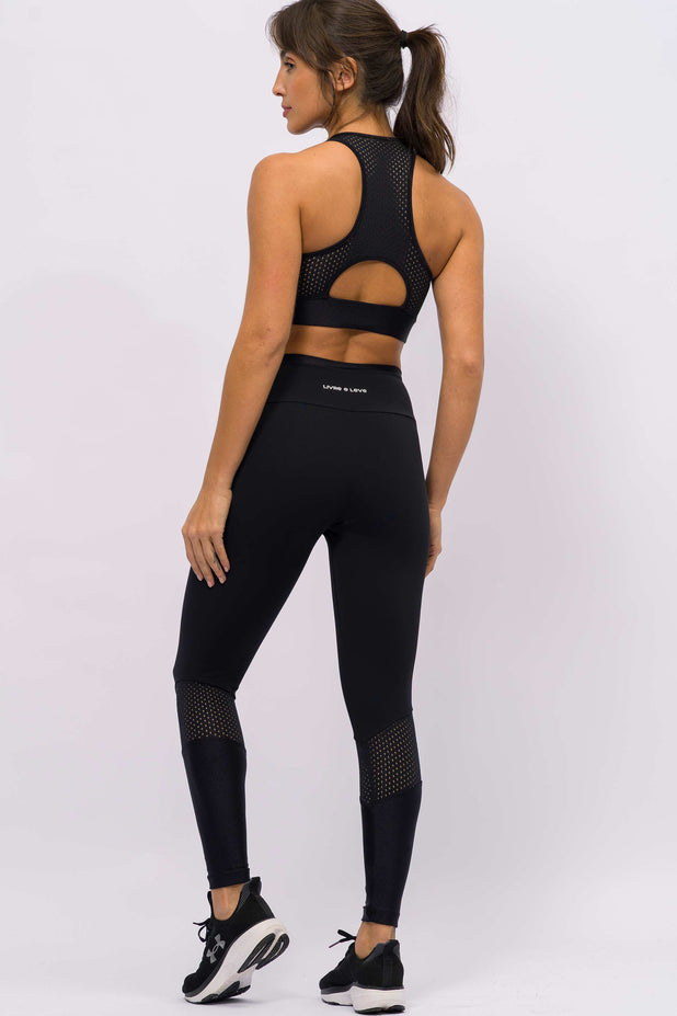 Legging com Recorte em Tela Preto