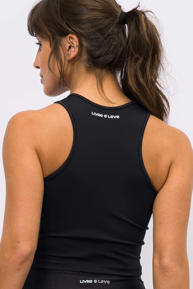 Cropped Regata com Recorte em Tela Preto