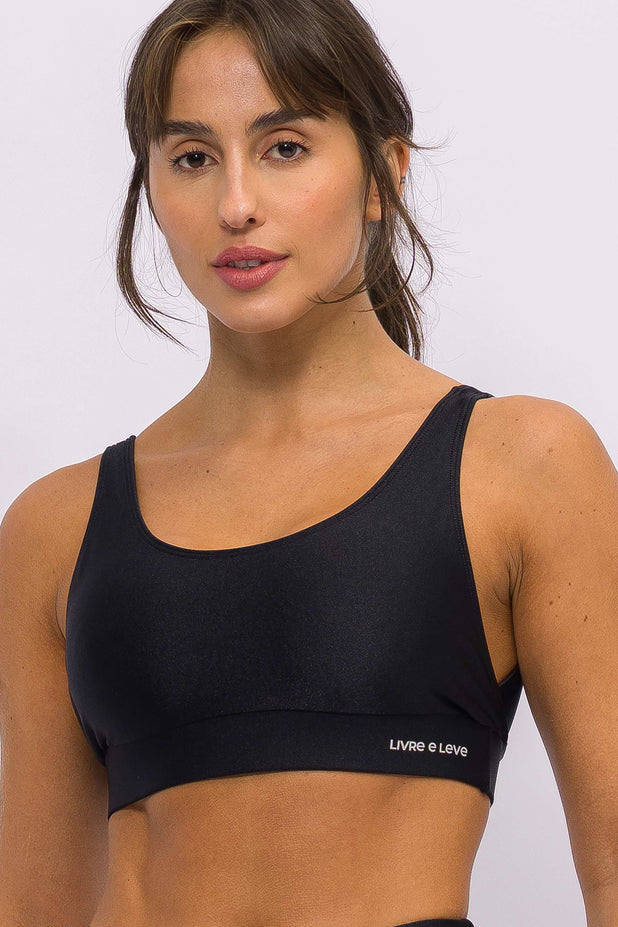 Conjunto Top Transpassado e Legging Báscia Track Preta