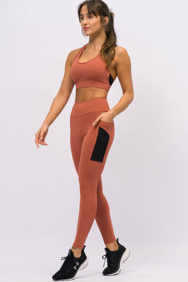 Legging Modeladora com 2 Bolsos Marrom