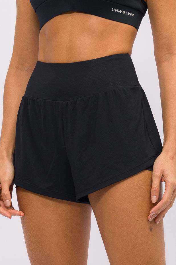 Short Soltinho Duplo de Poliamida Preto