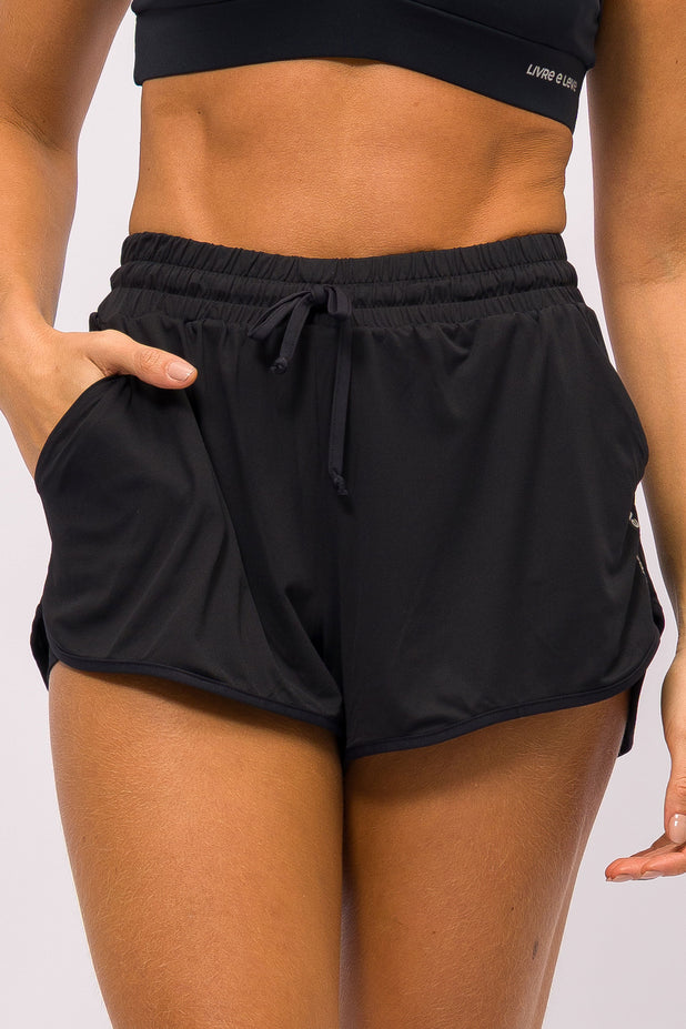 Short de Poliamida Duplo Preto
