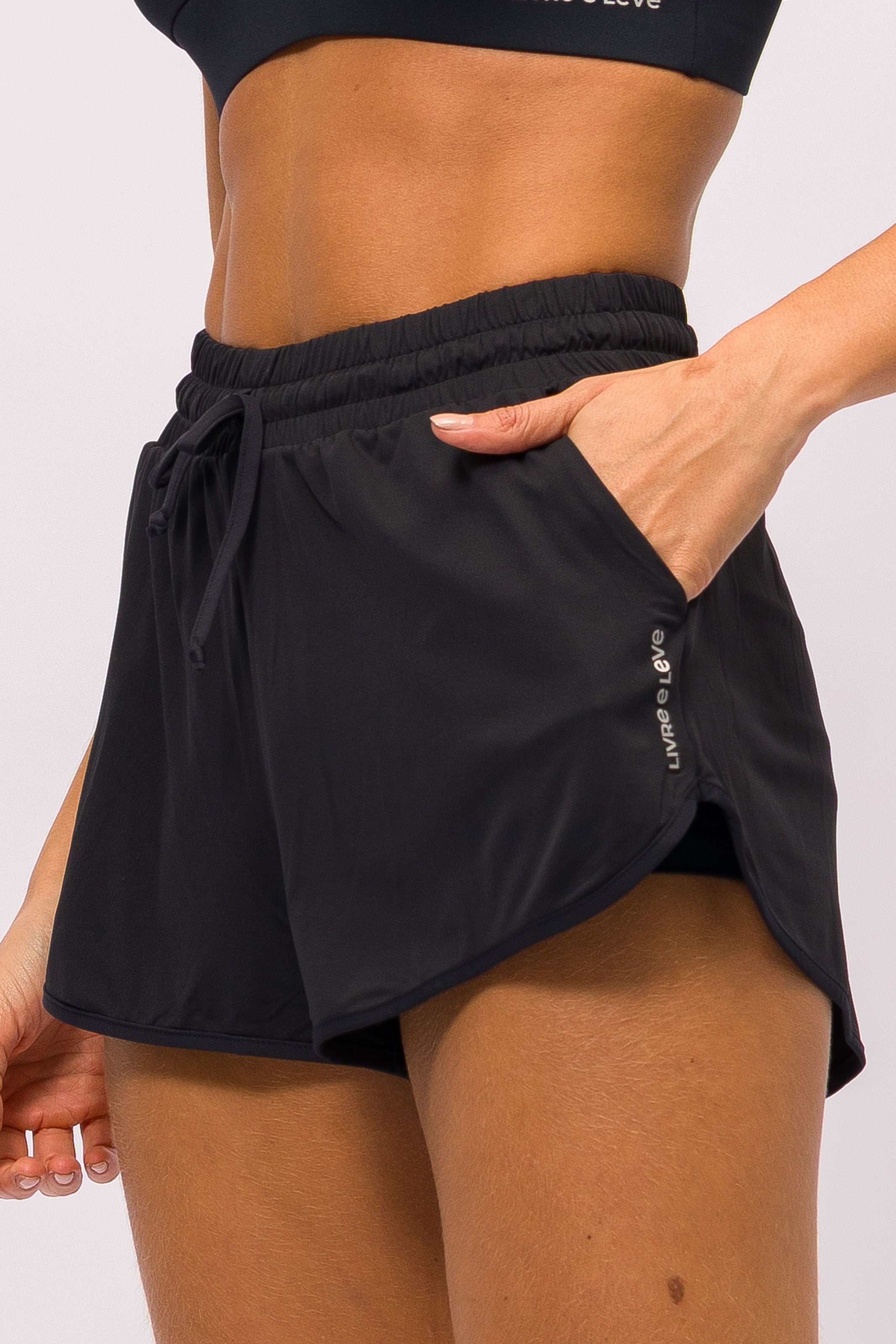 Short de Poliamida Duplo Preto