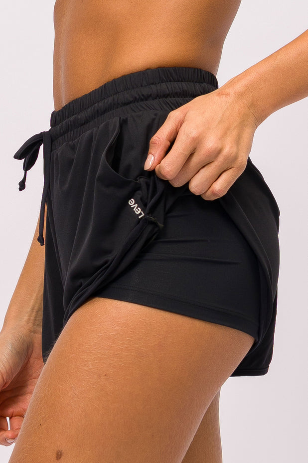Short de Poliamida Duplo Preto