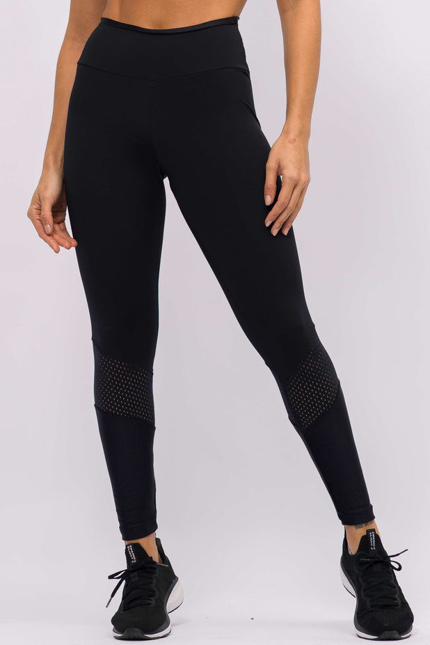 Legging com Recorte em Tela Preto