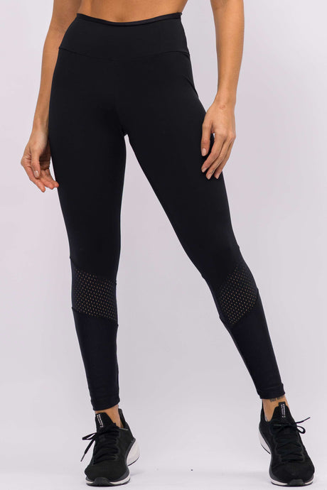 Legging com Recorte em Tela Preto