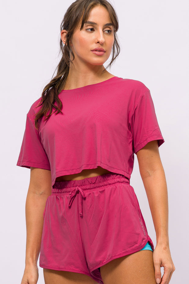 Cropped T-Shirt de Poliamida Rosa