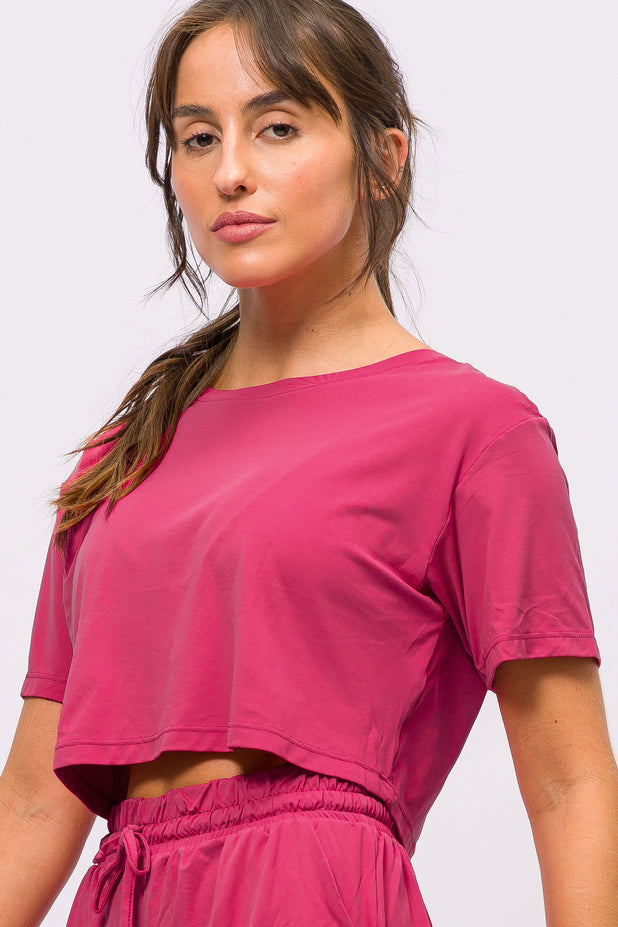 Cropped T-Shirt de Poliamida Rosa