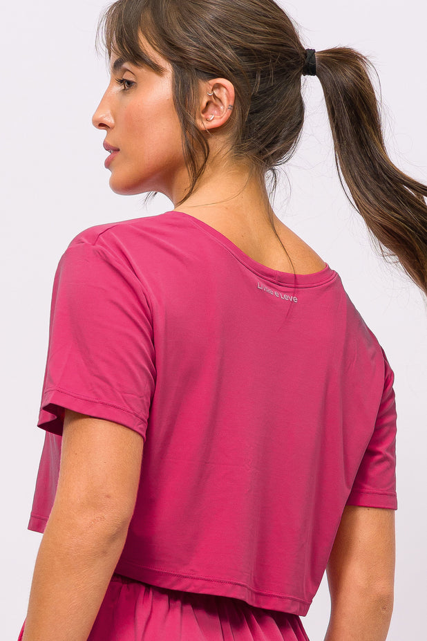 Cropped T-Shirt de Poliamida Rosa