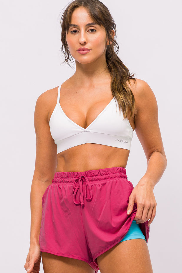 Short Arredondado de Poliamida com Bolso Rosa
