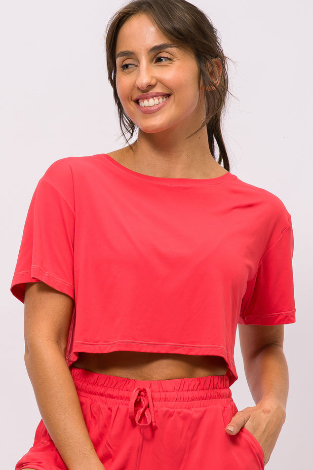 T-Shirt Cropped de Poliamida Melancia