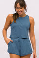 Conjunto Regata Curta e Short de Corrida Real Teal